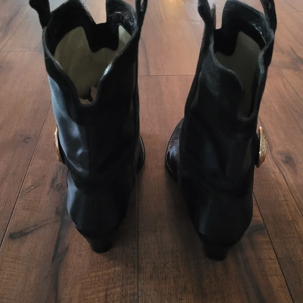 Vintage - Allure Black Nylon and Suede with Gold‎ Button Accent Ankle Boots